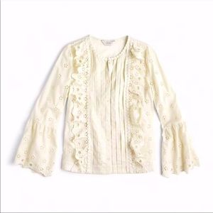 J Crew Ivory Floral Eyelet Bell Sleeve Top G8370
